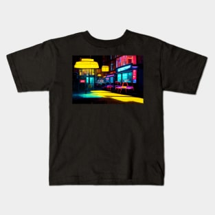 London City Street View At Night In Neonlight / London, England Kids T-Shirt